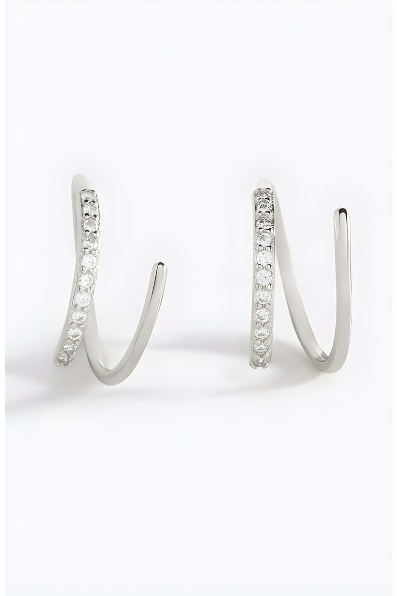 Double Loop Huggie Hoop Earrings, Main, color, Silver