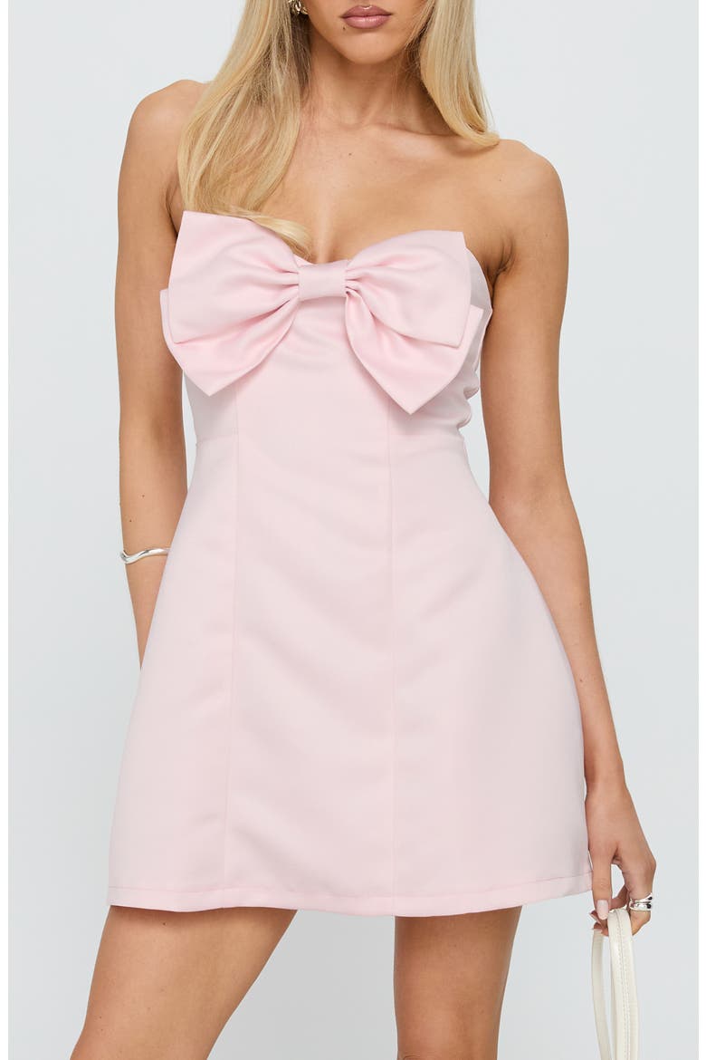 Genevie Bow Strapless Minidress, Main, color, LIGHT PINK
