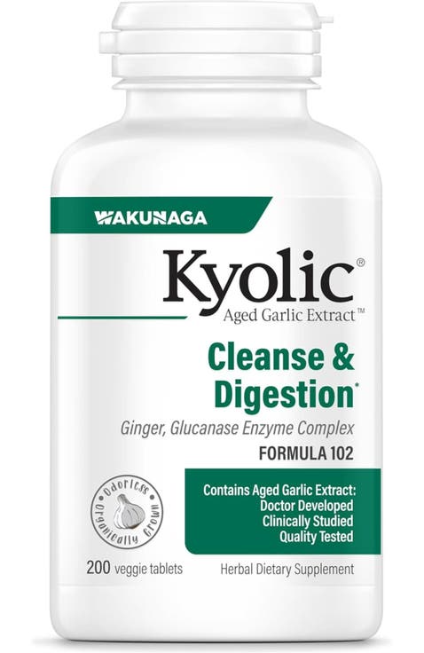Aged Garlic Extract Formula 102, Cleanse & Digestion, Ginger and Enzyme Complex, Veg Tablets 200 Count