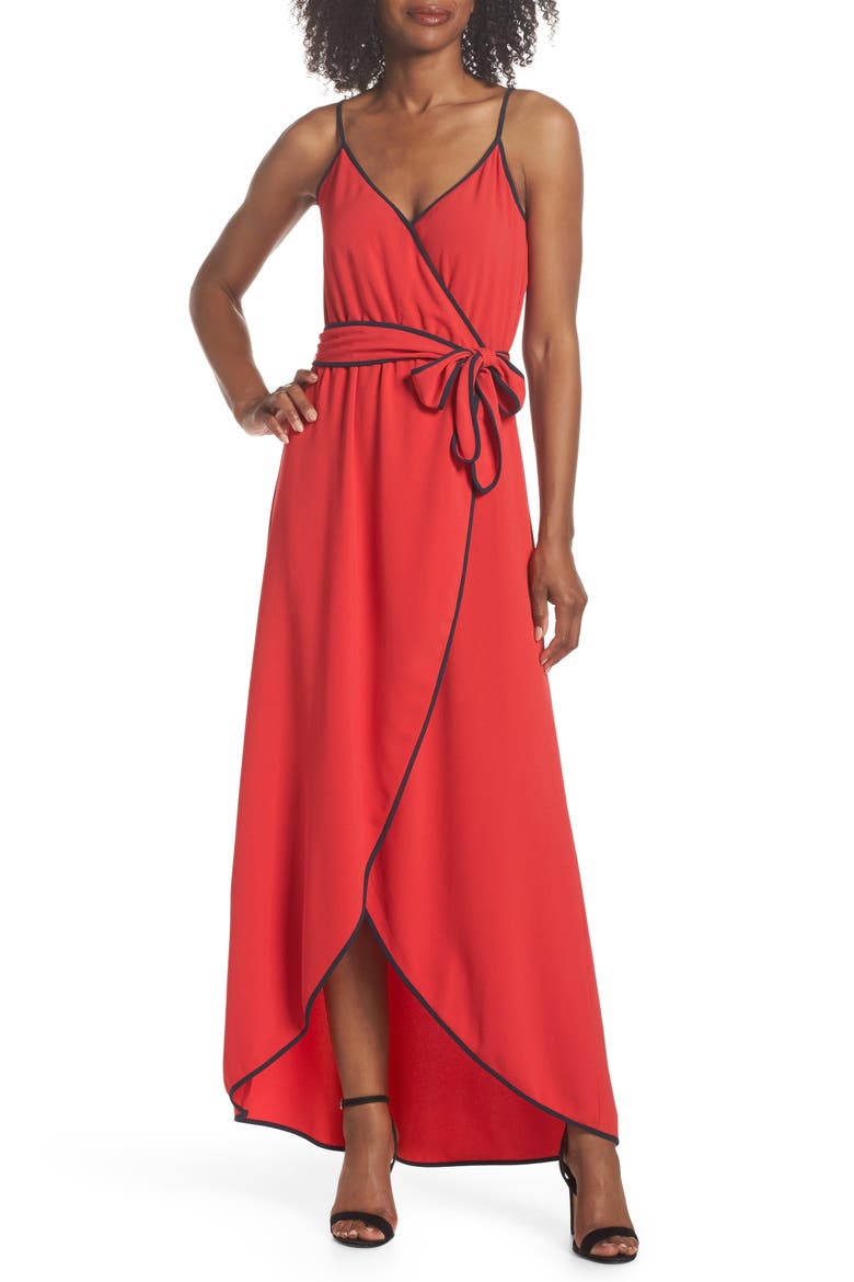 Becca Faux Wrap Maxi Dress, Main, color, RED