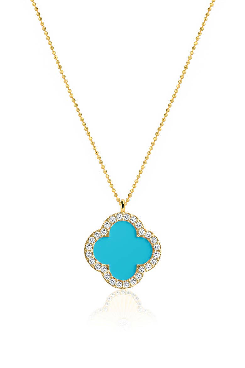 CZ Pavé Clover Pendant Necklace, Main, color, GOLD/TURQUOISE
