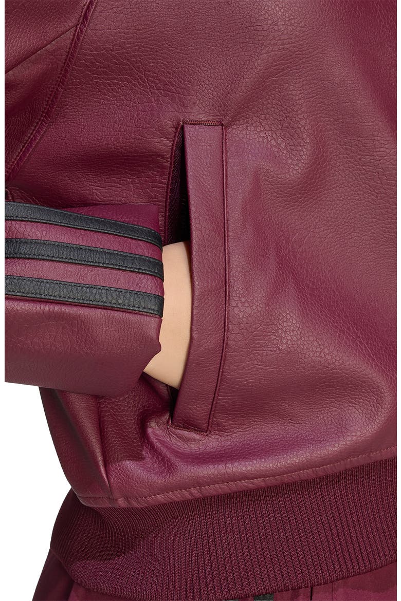 SST Faux Leather Track Jacket, Alternate, color, MAROON/ BLACK/ DARK GOLD