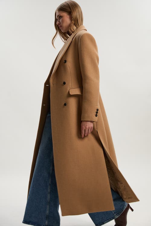 Karen Millen Wool Double Breasted Tailored Maxi Coat In Brown