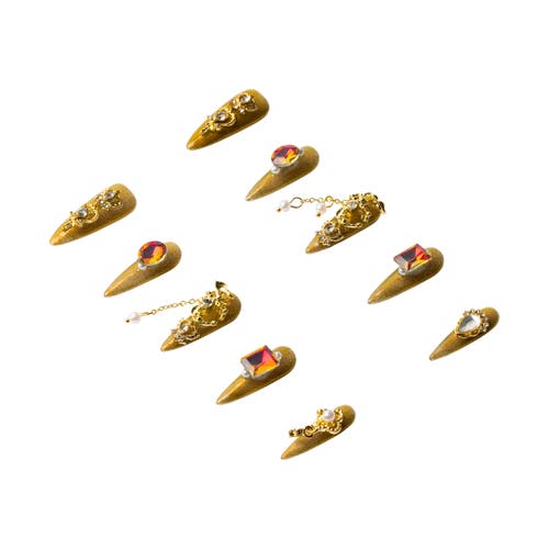 3h Nails Crown Jewels Handmade Gold Stiletto Press-on Nails