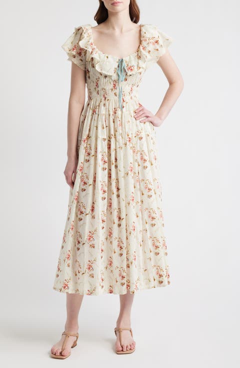 Illiana Smocked Tiered Organic Cotton Maxi Dress