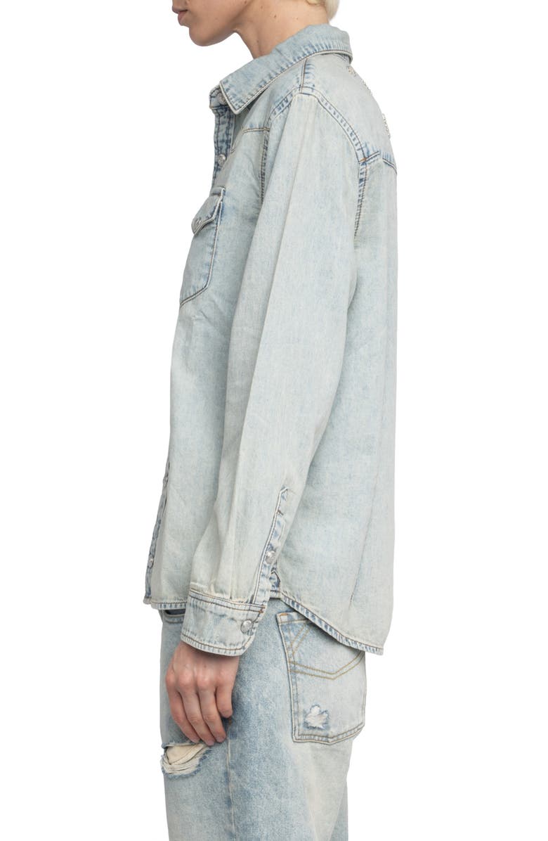 Zadig & Voltaire Saby Studded Denim Button-Up Shirt, Alternate, color, 