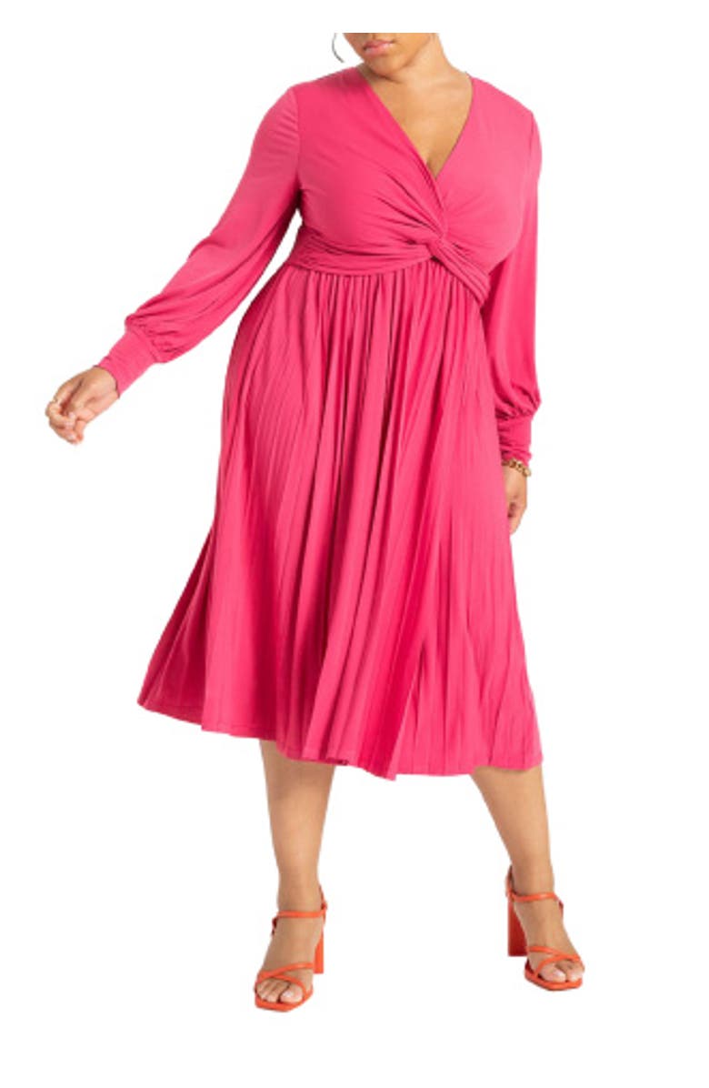 ELOQUII Knot Front Pleated Skirt Dress, Main, color, Lilac Rose