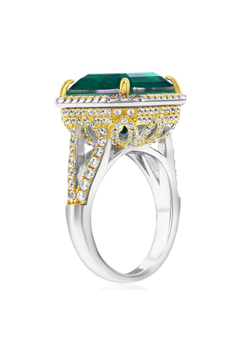 Gala Cubic Zirconia Halo Engagement Ring, Alternate, color, GREEN