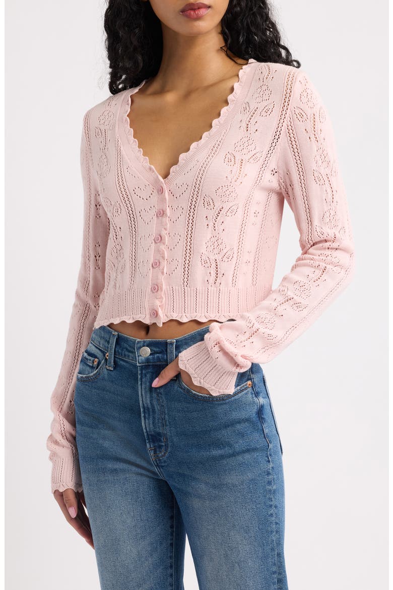 Sibella Cotton Pointelle Cardigan, Main, color, PINK IRIS