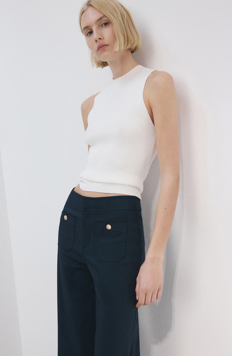 MANGO Flare Leg Pants, Alternate, color, Navy