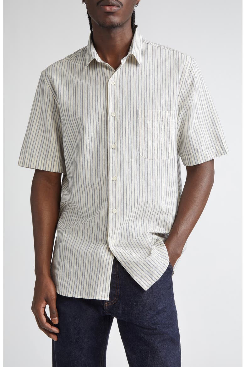 Stripe Short Sleeve Button-Up Shirt, Main, color, SOFT DENIM MULTI STRIPE