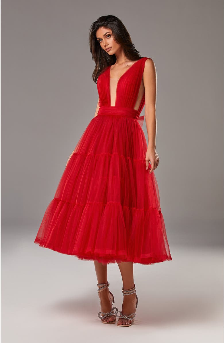 Milla Red Tender Midi Plunging Neckline Cut Out Dress, Alternate, color, 