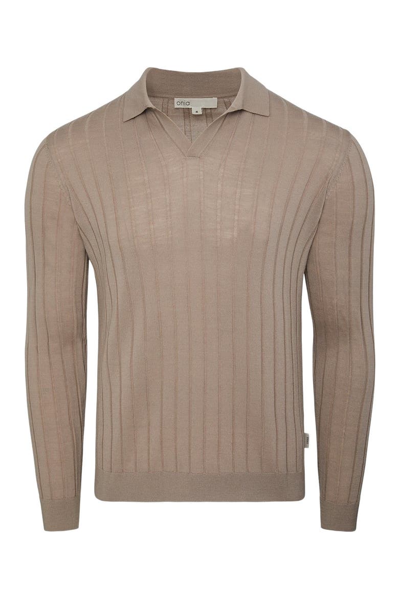 Extra Fine Merino Wool Johnny Collar Polo, Alternate, color, OXFORD TAN