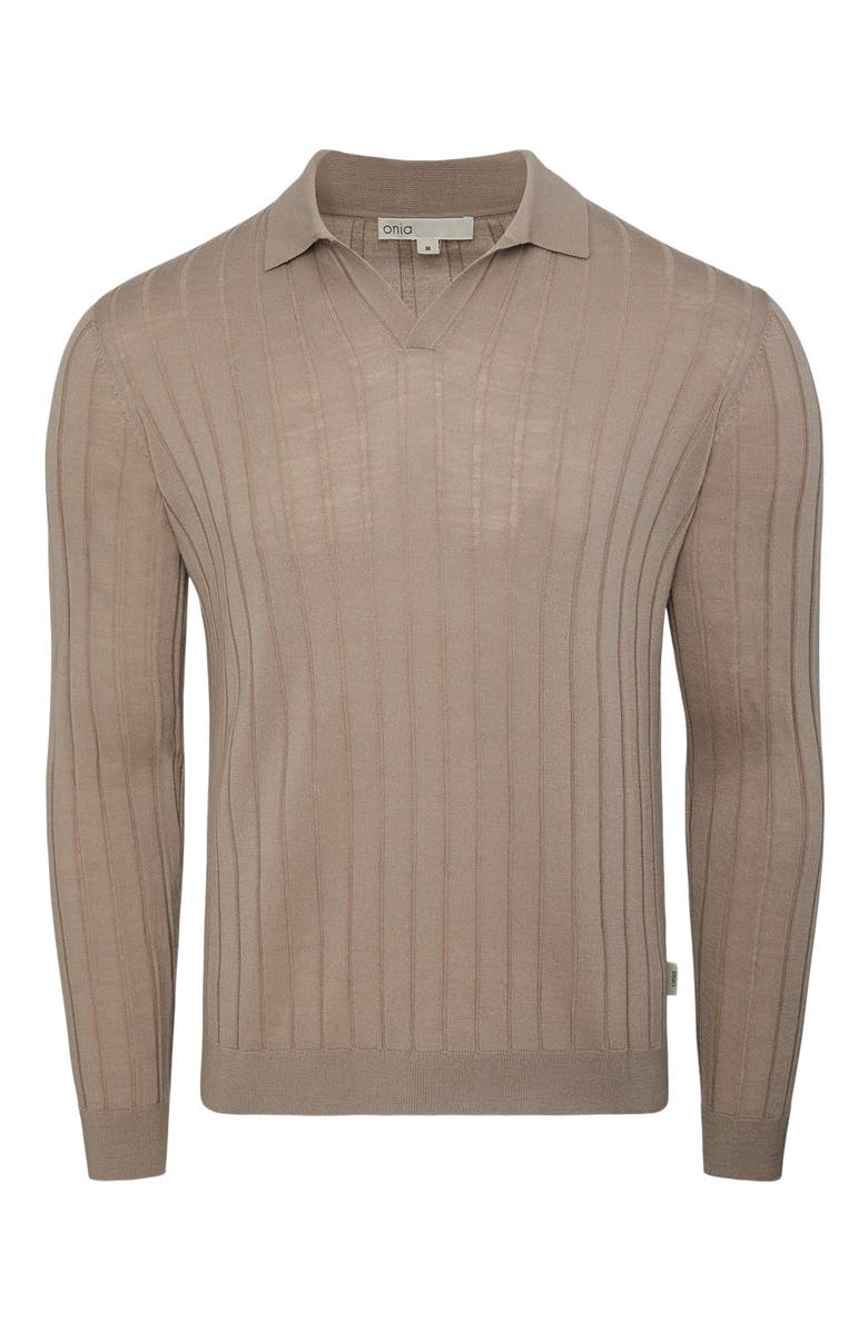 Onia Extra Fine Merino Wool Johnny Collar Polo, Alternate, color, Oxford Tan