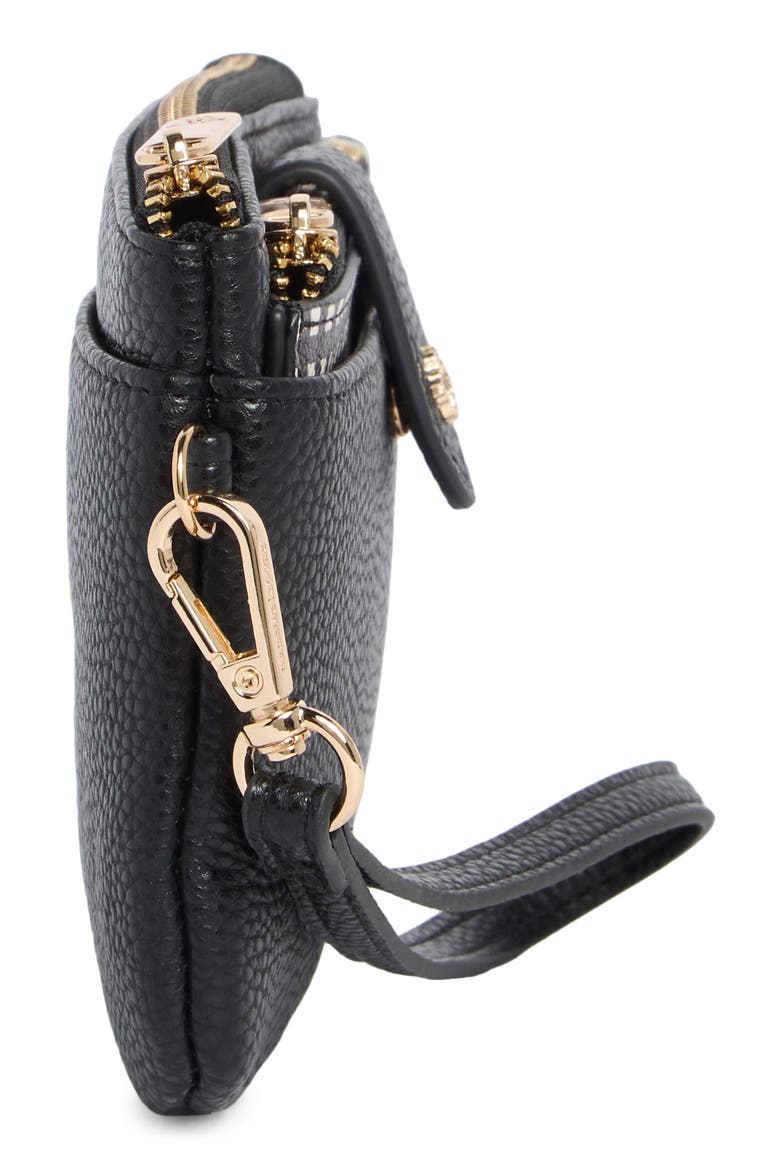 Faux Leather Wristlet with Card Case, Alternate, color, BLACK / GINGHAM BOWS