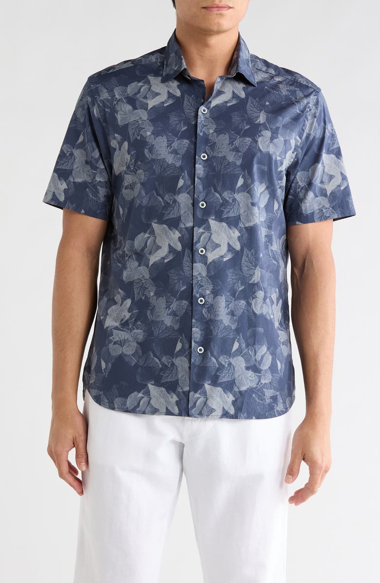 Robert Barakett Crossfield Short Sleeve Button-Up Shirt, Main, color, Dark Caspian