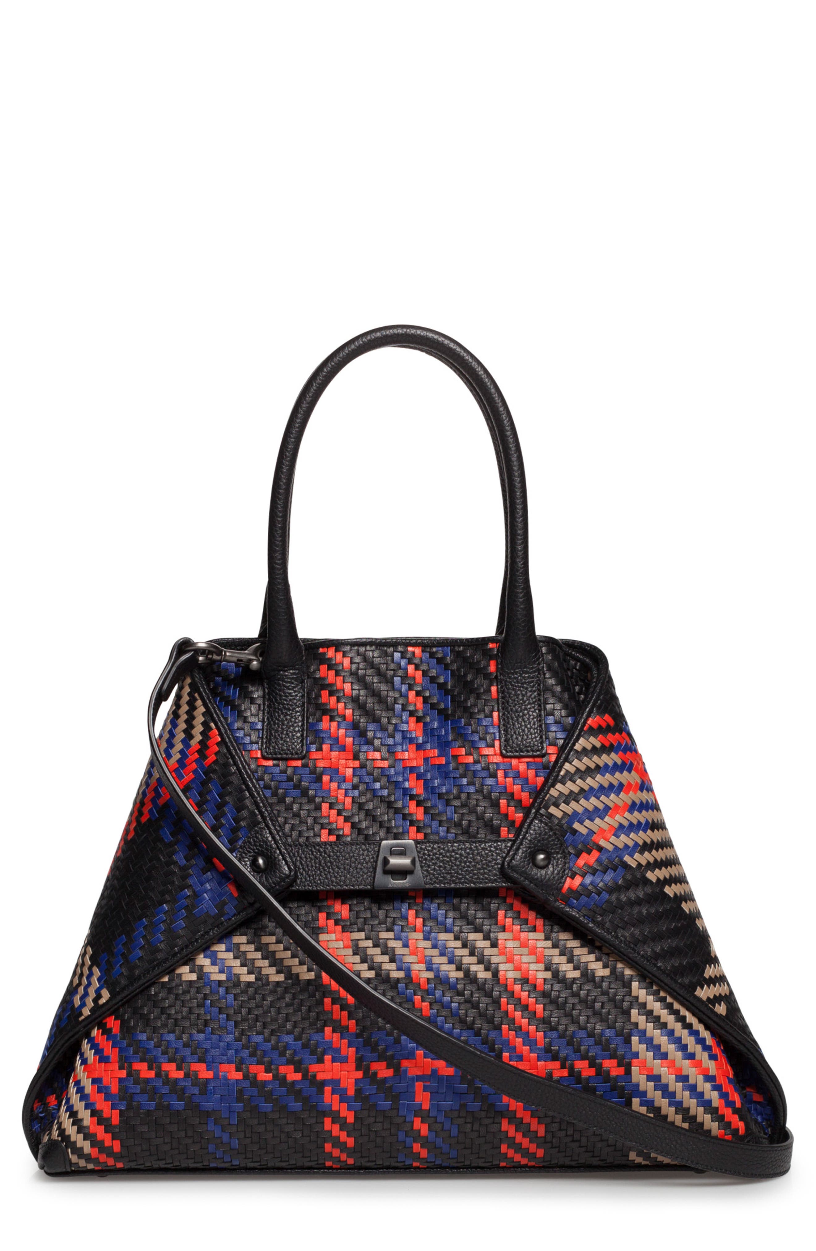 Akris Small AI Woven Plaid Calfskin Leather Tote, Main, color, 