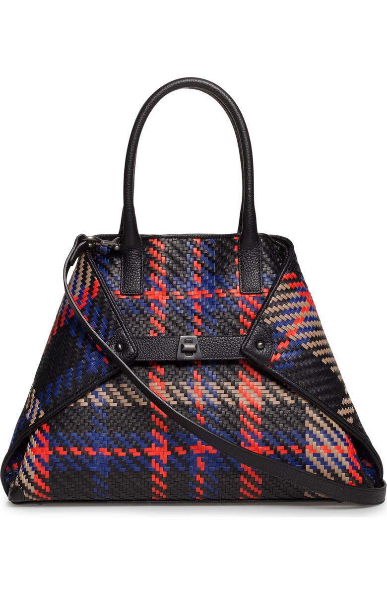 Akris Small AI Woven Plaid Calfskin Leather Tote, Main, color,