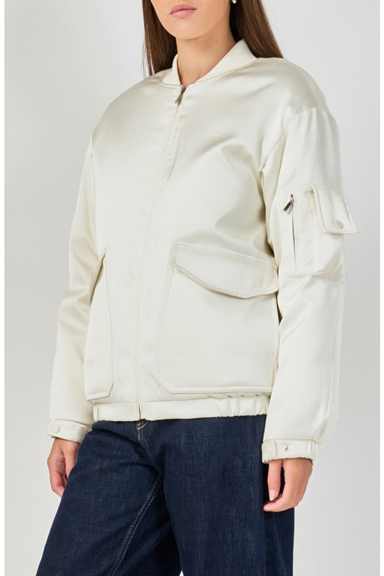 Satin Bomber Jacket, Alternate, color, IVORY