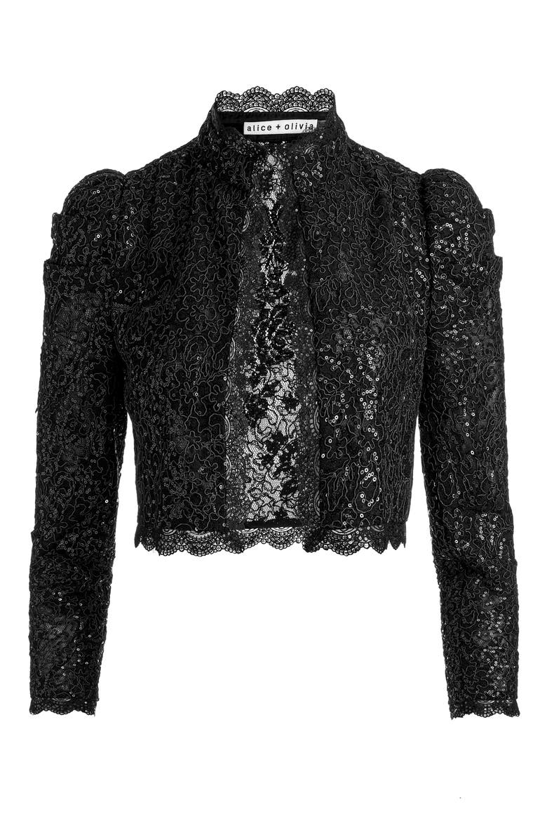 Thomasina Embellished Lace Jacket, Alternate, color, BLACK