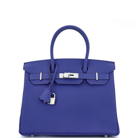 Birkin Handbag Blue Epsom with Palladium Hardware 30