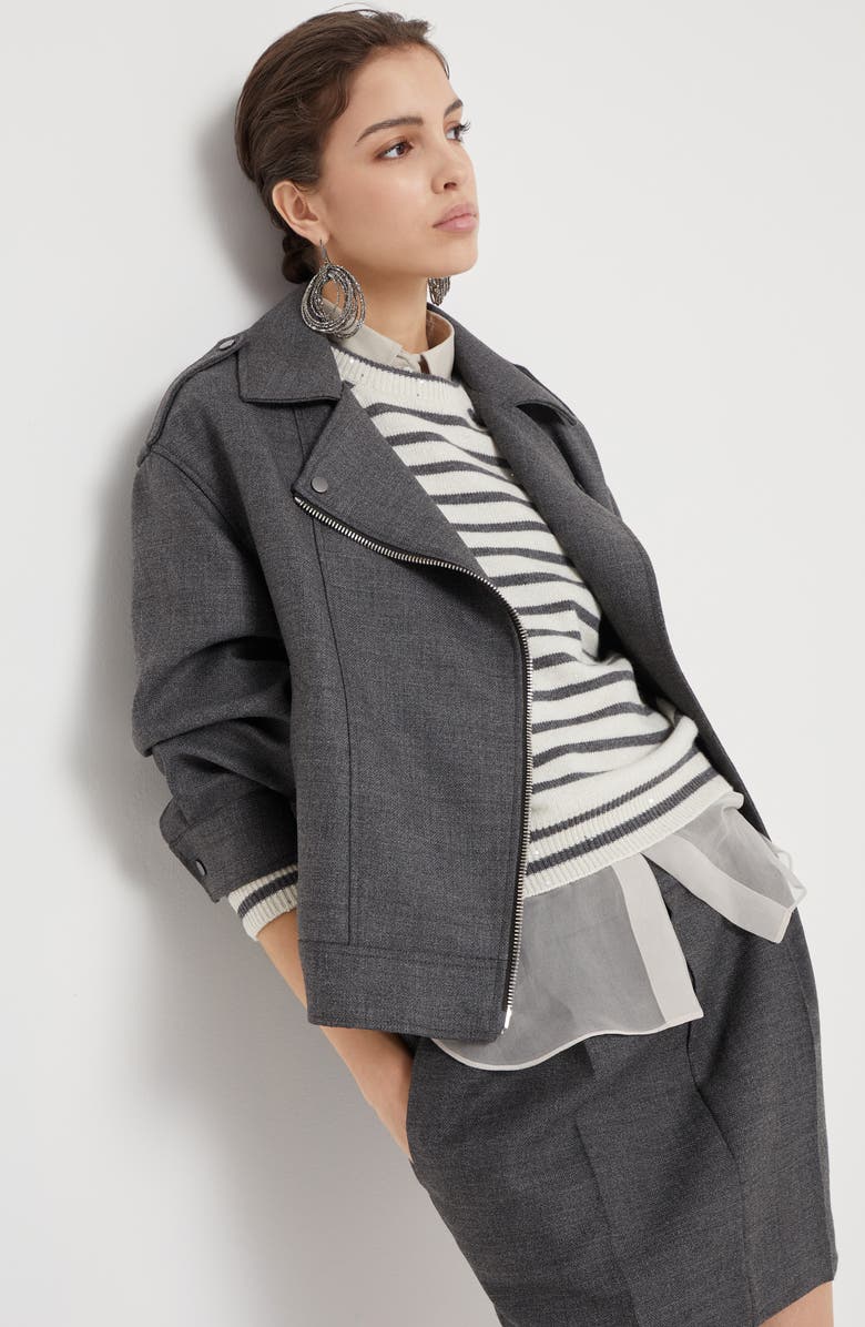 Brunello Cucinelli Virgin wool biker jacket, Alternate, color, 