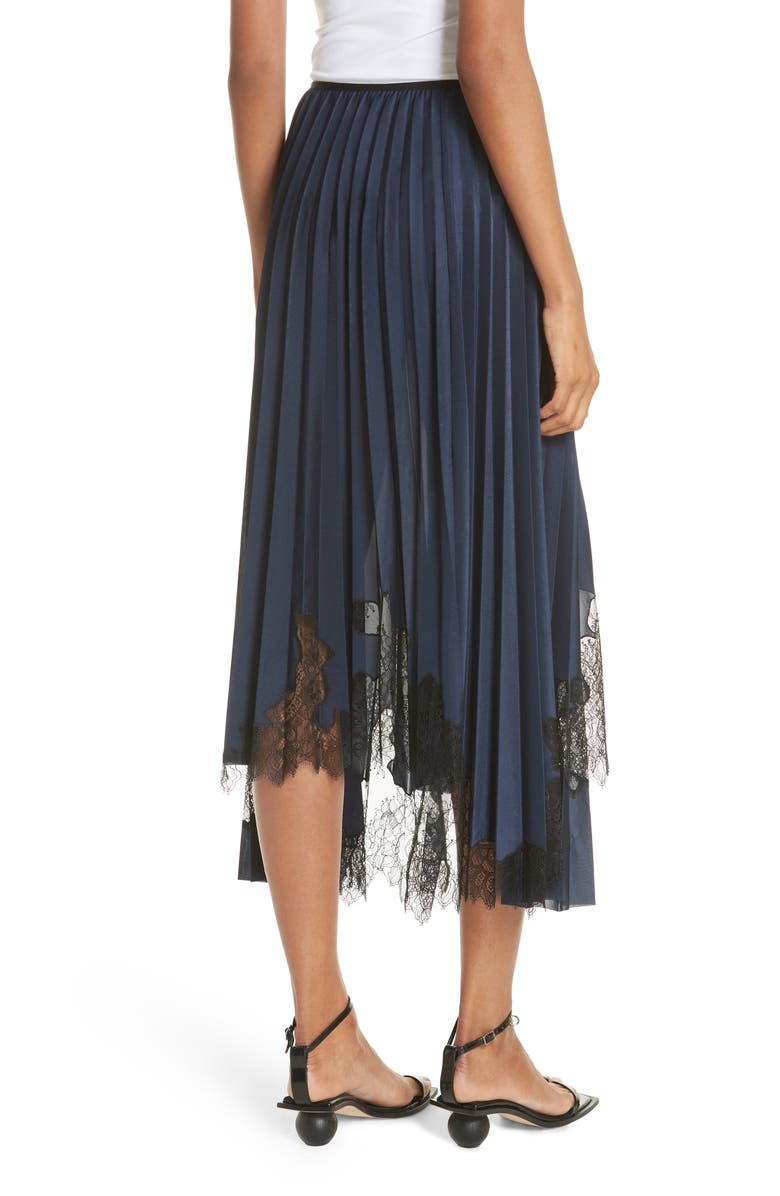 Helmut Lang Pleated Lace Inset Skirt, Alternate, color,