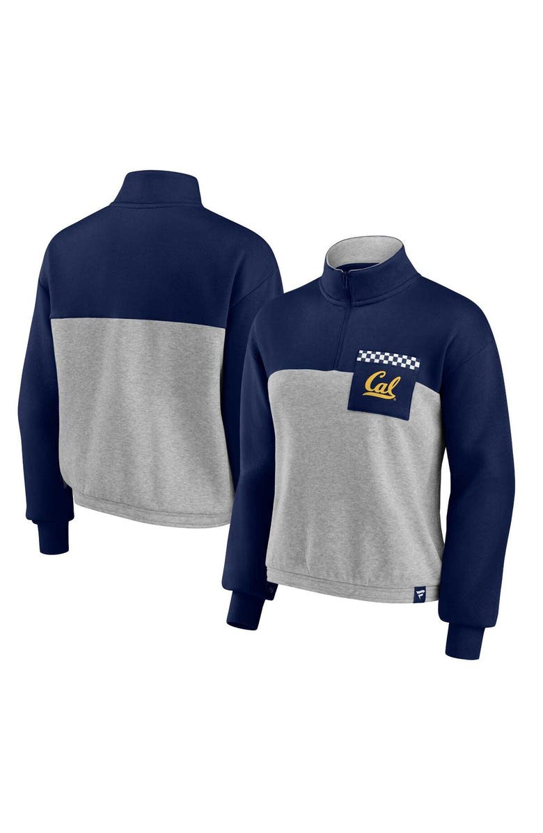 FANATICS Women's Fanatics Branded Navy/Heathered Gray Cal Bears Sideline to Sideline Colorblock Quarter-Zip Jacket, Main, color, 
