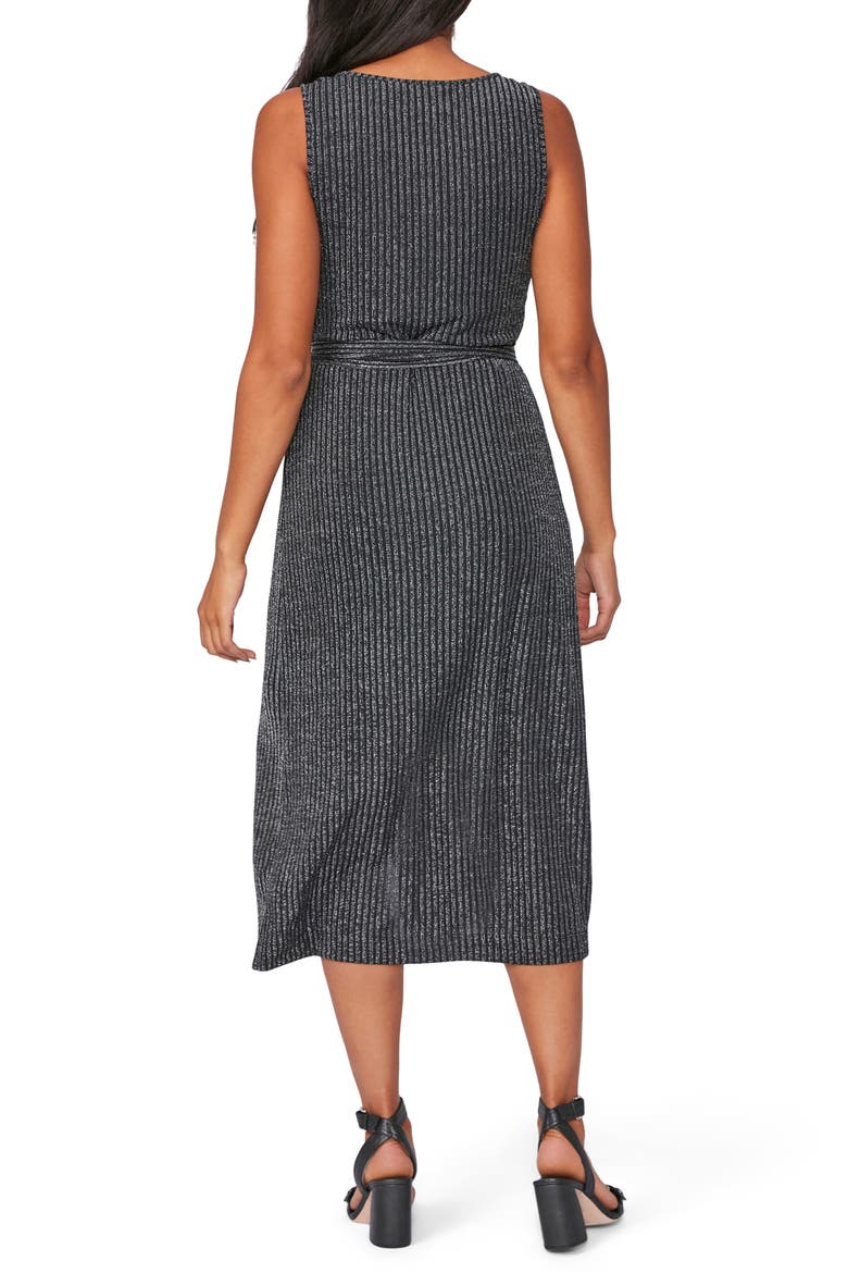 Marina Metallic Wrap Dress, Alternate, color, BLACK W/ SILVER METALLIC