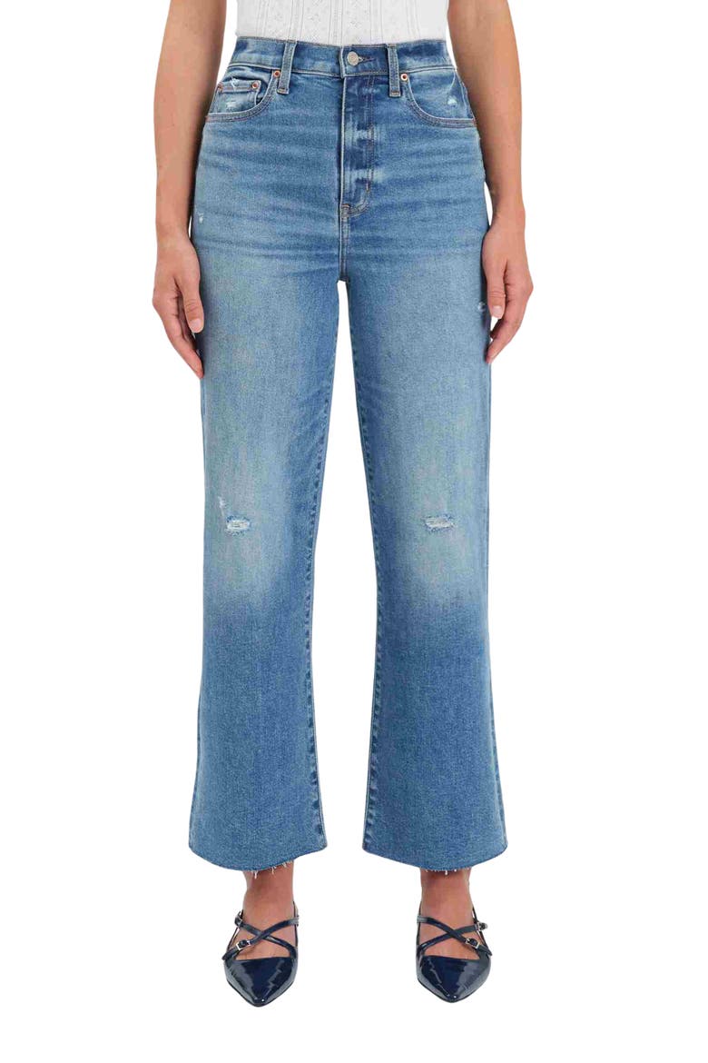Pleaser High Waist Raw Hem Crop Jeans, Main, color, WIDE AWAKE VINTAGE