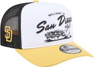 New Era Men's New Era White/Gold San Diego Padres Foodie A-Frame 9FIFTY Trucker Snapback Hat