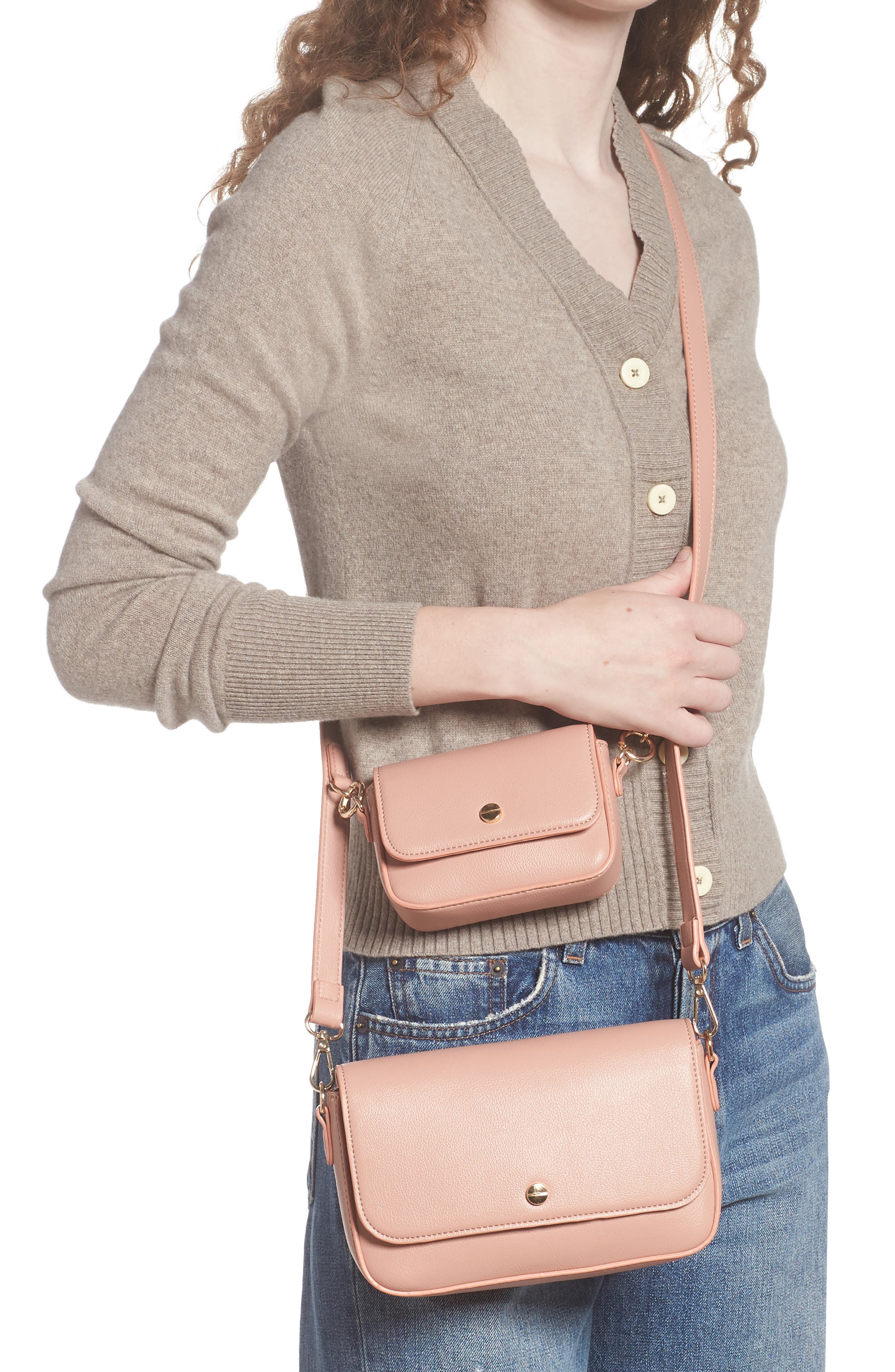 2-Piece Vegan Leather Crossbody Bag, Alternate, color, BLUSH