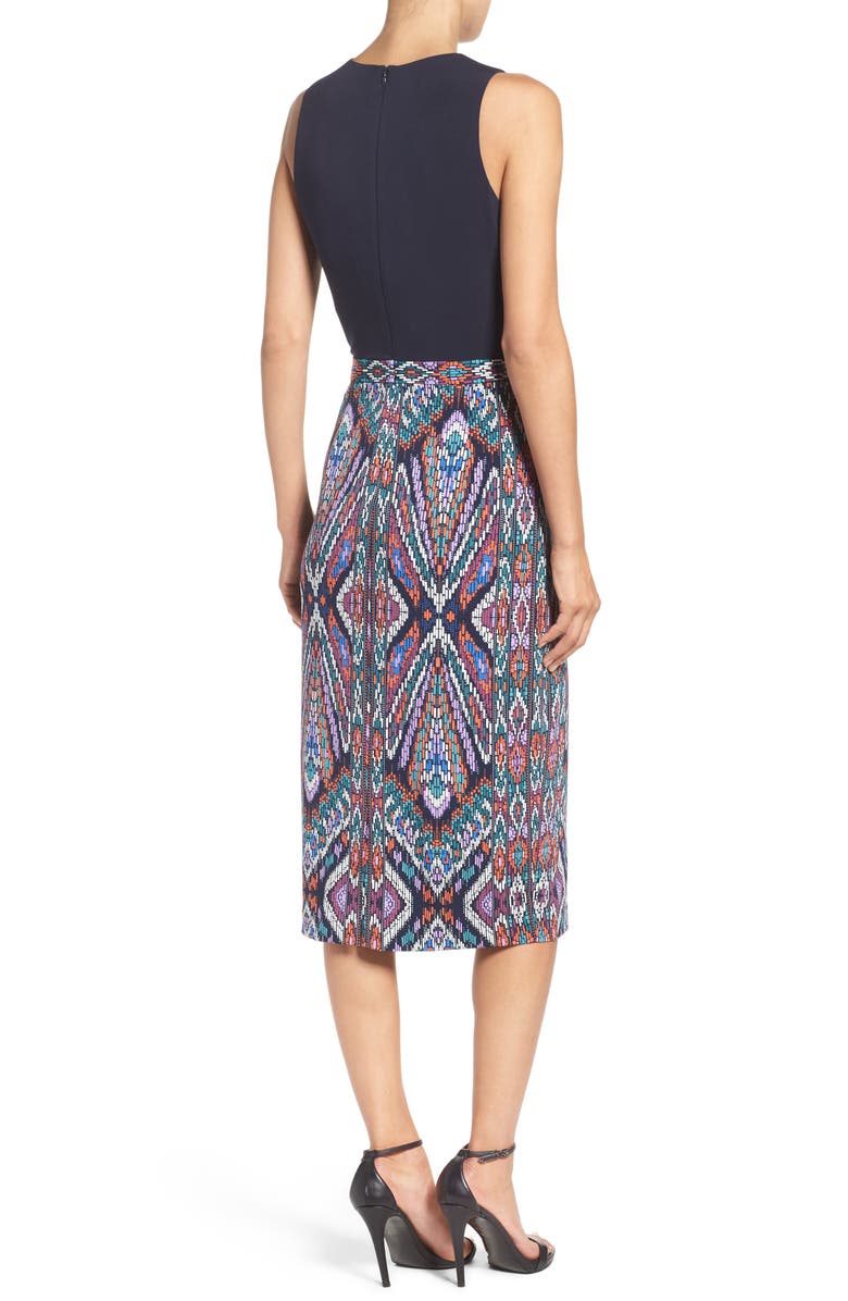 Maggy London Scuba Midi Dress, Alternate, color, Soft White/ Dark Purple