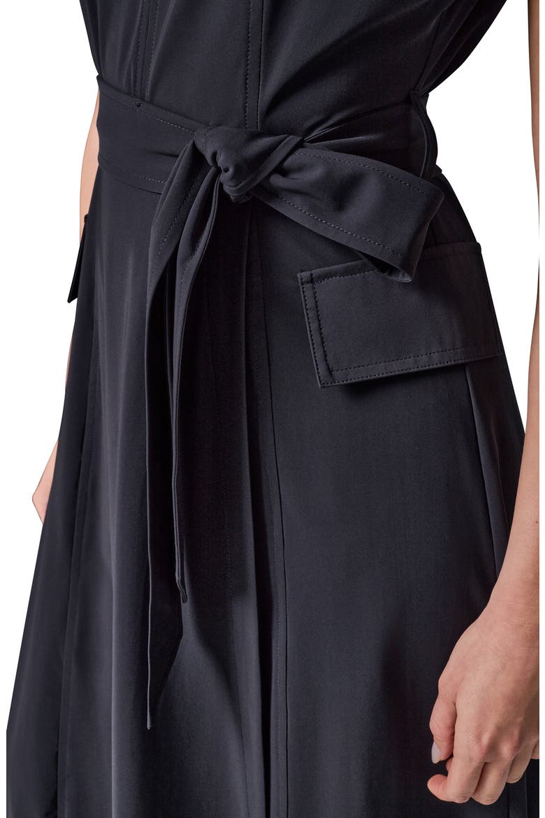 Belted Twill Midi Dress, Alternate, color, BLACK