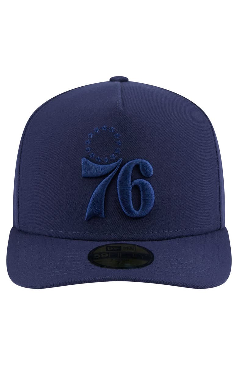 New Era Men's New Era Navy Philadelphia 76ers Colorpack A-Frame Pinch Front 59FIFTY Fitted Hat, Alternate, color, Navy