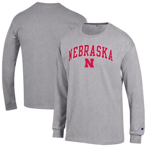 Men's Champion  Heather Gray Nebraska Huskers Arch Over Logo Long Sleeve T-Shirt