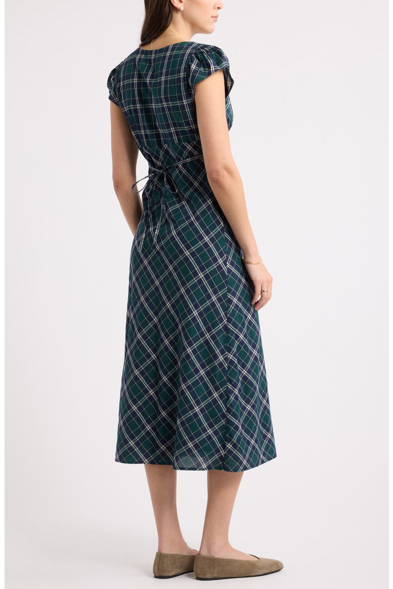 Plaid Cap Sleeve Midi Dress, Alternate, color, GREEN- NAVY ABBY PLAID