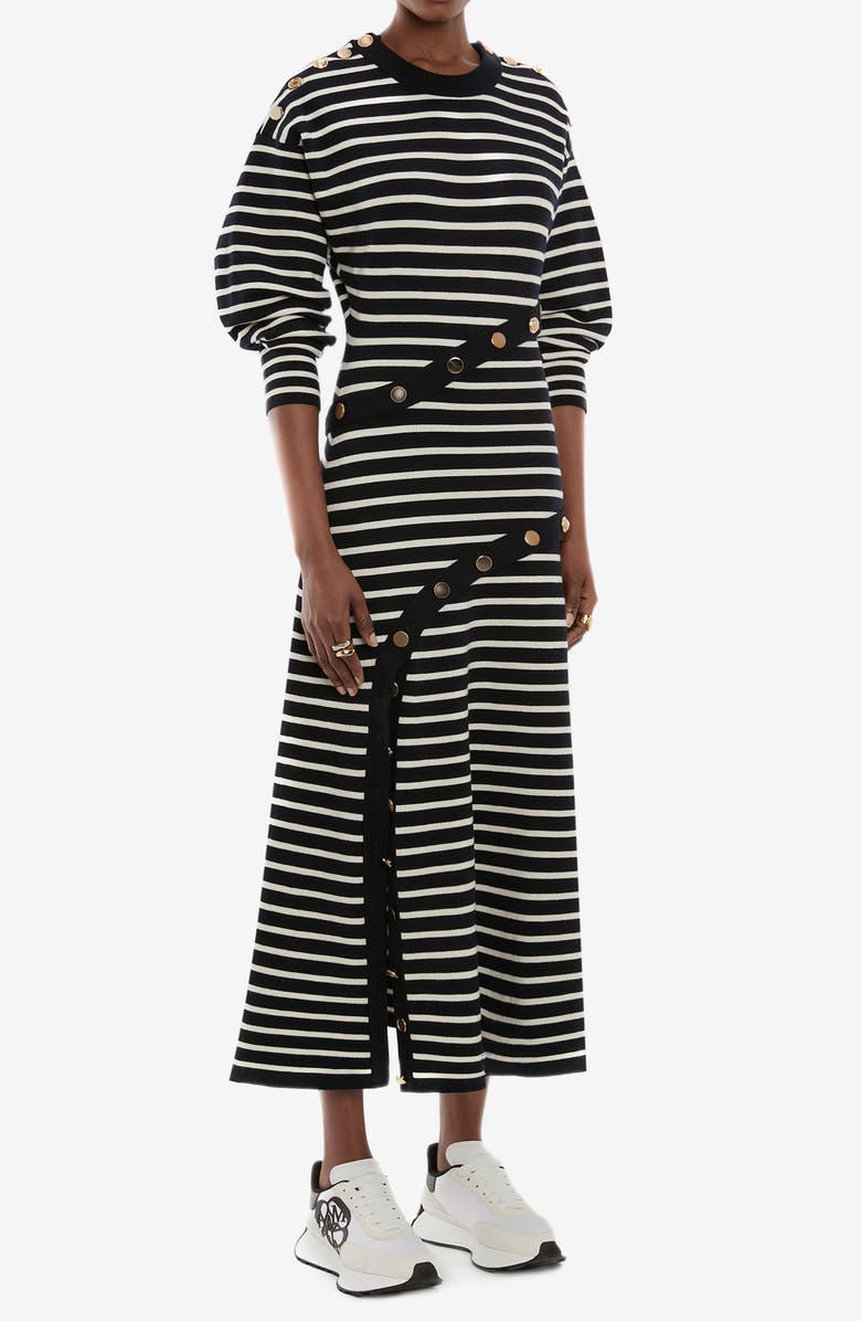 McQueen Alexander McQueen Stripe Puff Sleeve Dress, Alternate, color, 