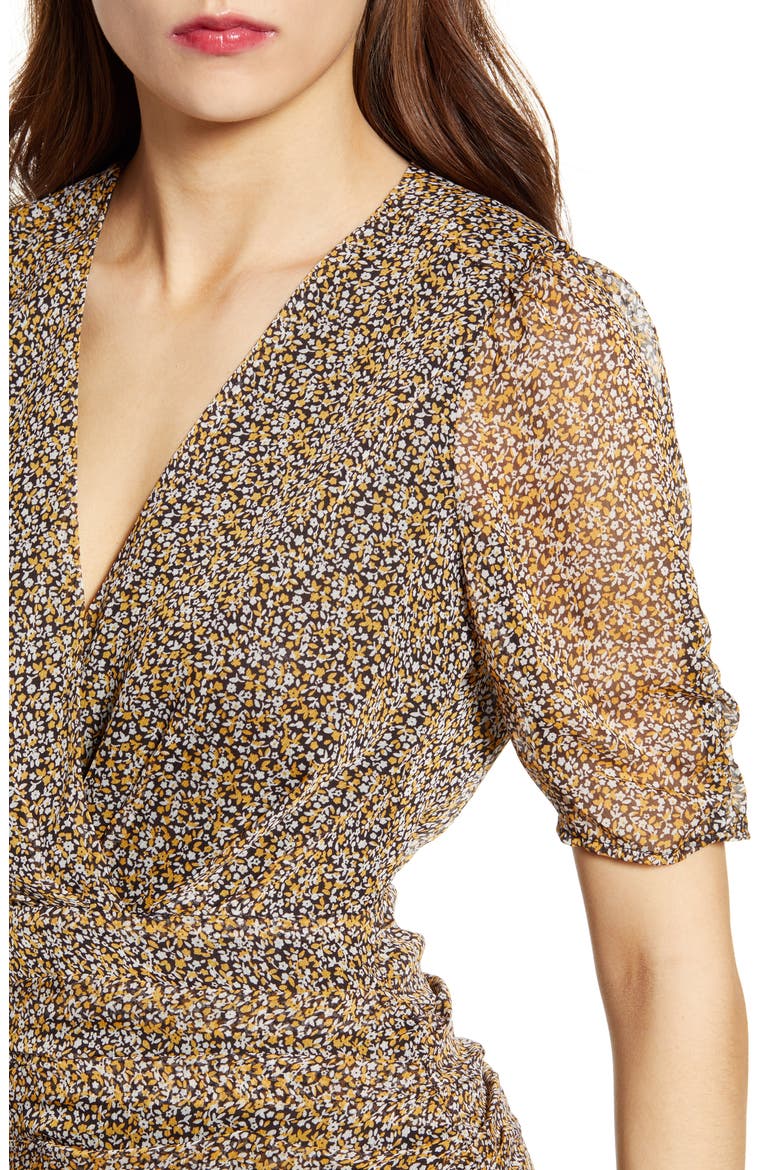 Shirred Minidress, Alternate, color, BLACK/ TAUPE FLORAL
