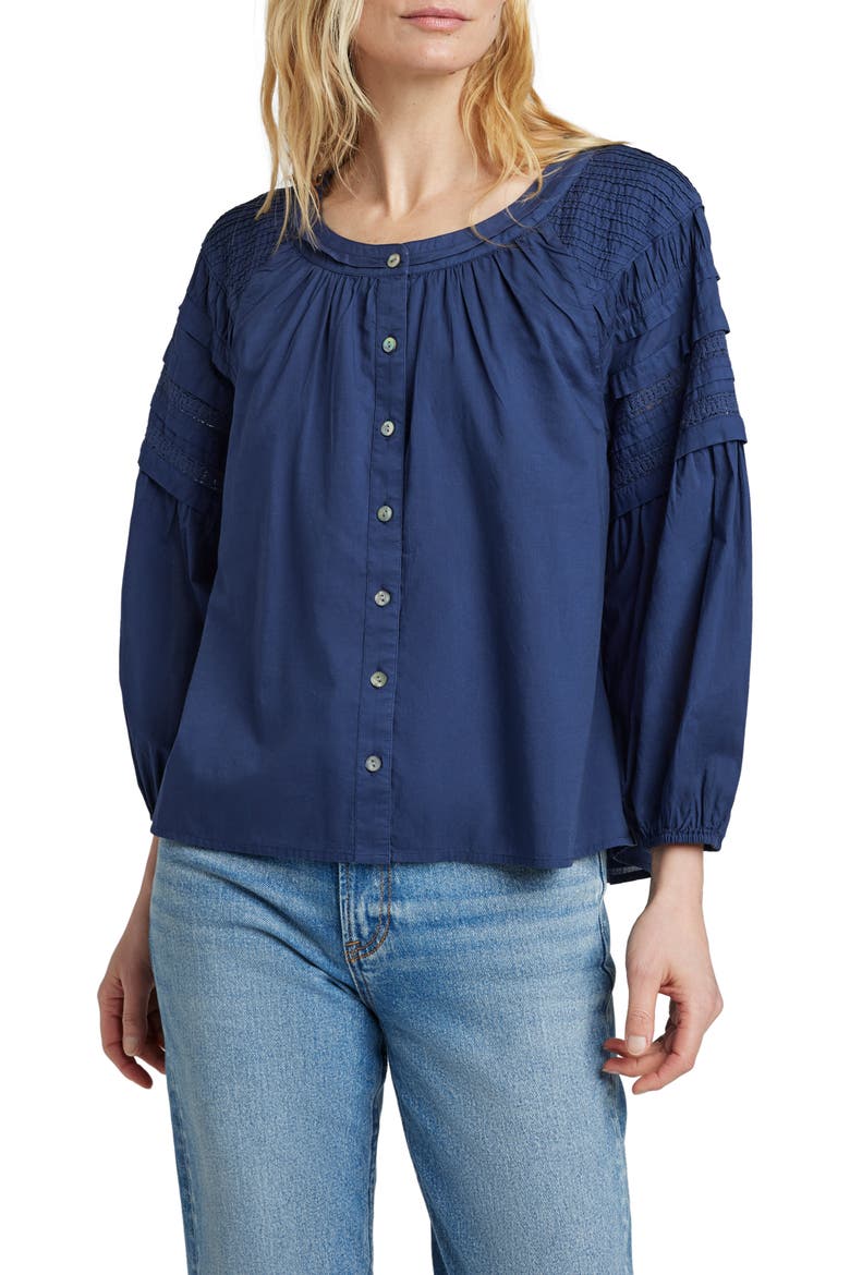 Enna Lace Inset Organic Cotton Top, Main, color, NAVY