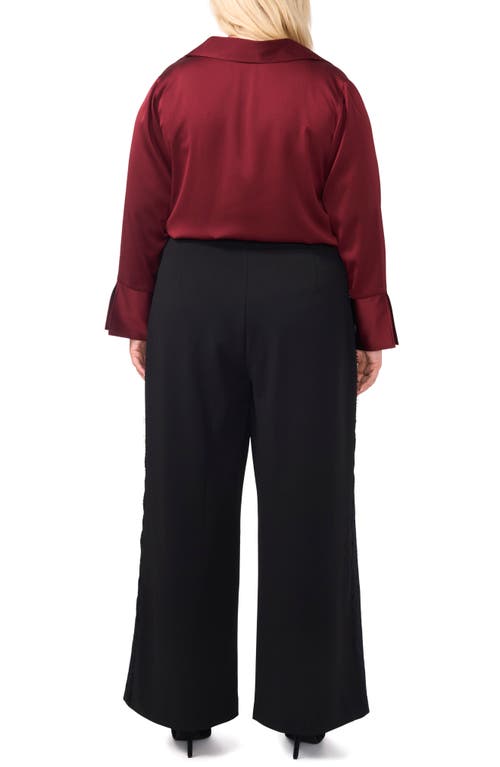 Vince Camuto Plus Size Lace-stripe Pull-on Pants In Rich Black