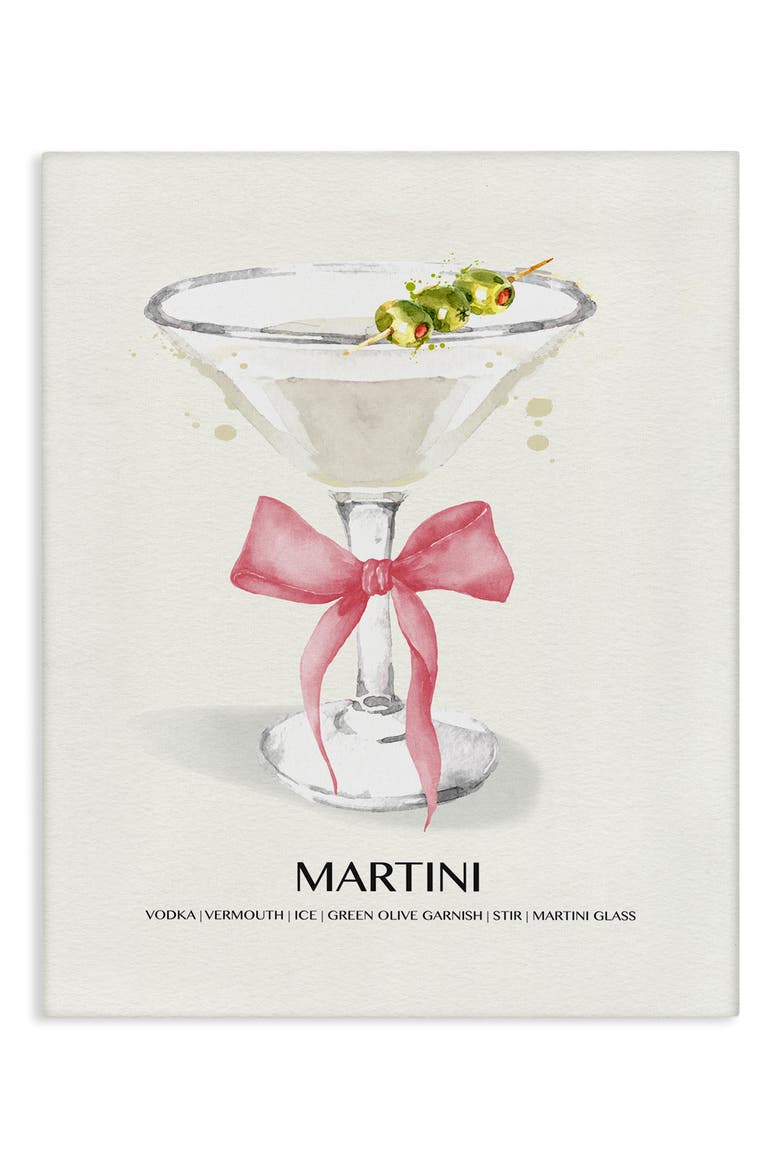 Martini Bow Framed Canvas Wall Art, Main, color, PINK