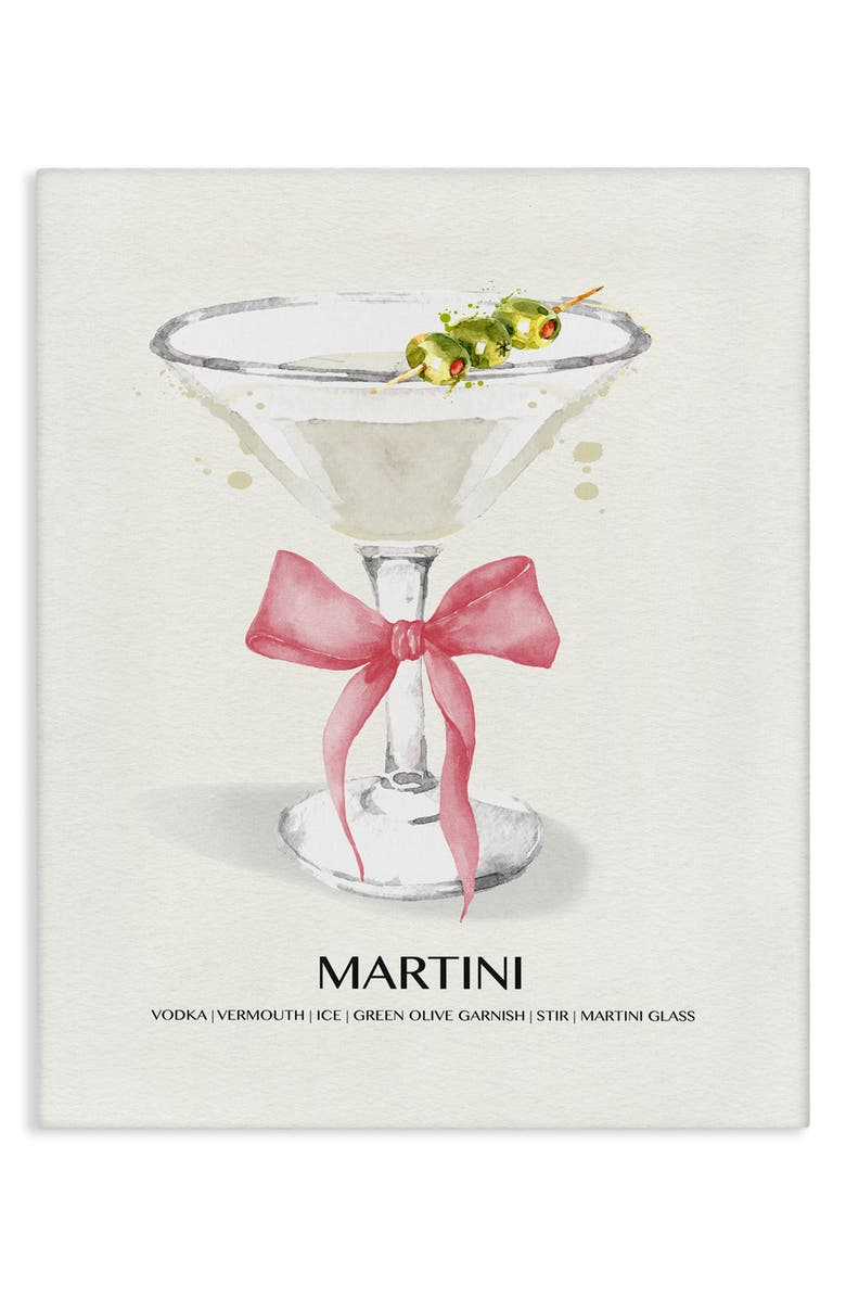 Stupell Industries Martini Bow Framed Canvas Wall Art, Main, color, Pink