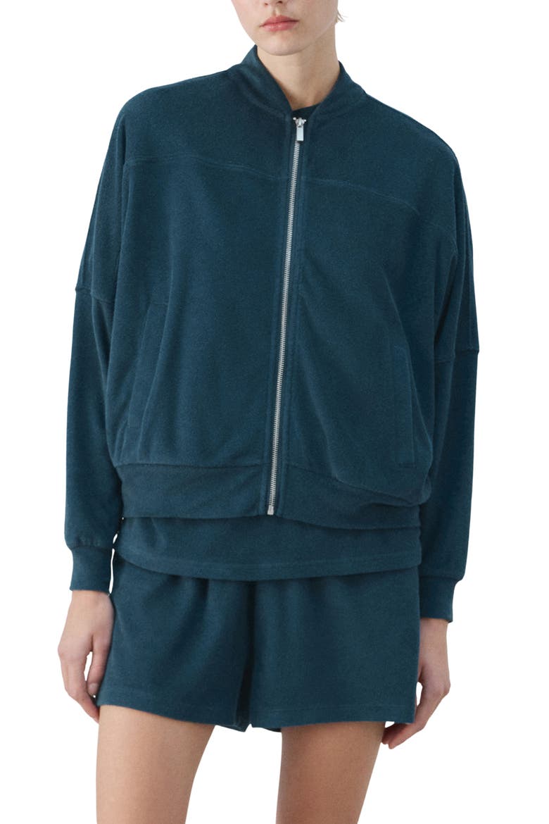 Cotton Blend Terry Bomber Jacket, Main, color, BLUE