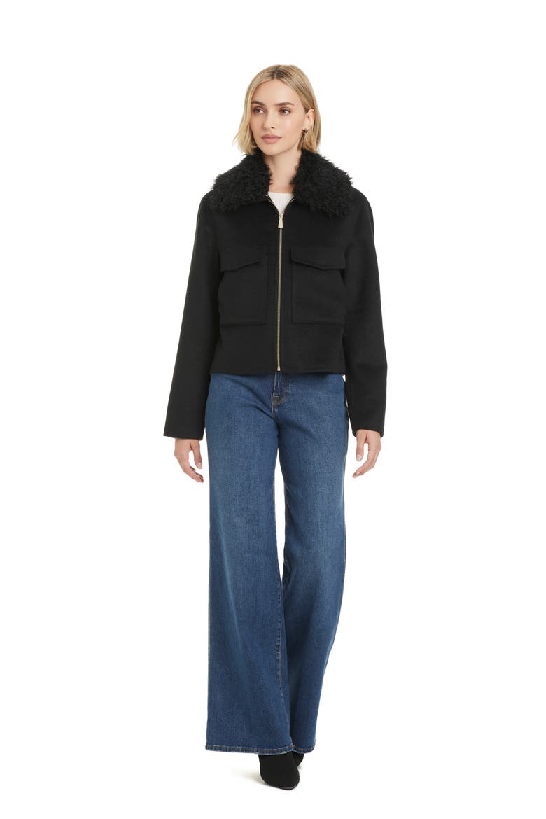 Wool Blend Jacket with Removable Faux Shearling Collar, Alternate, color, BLACK