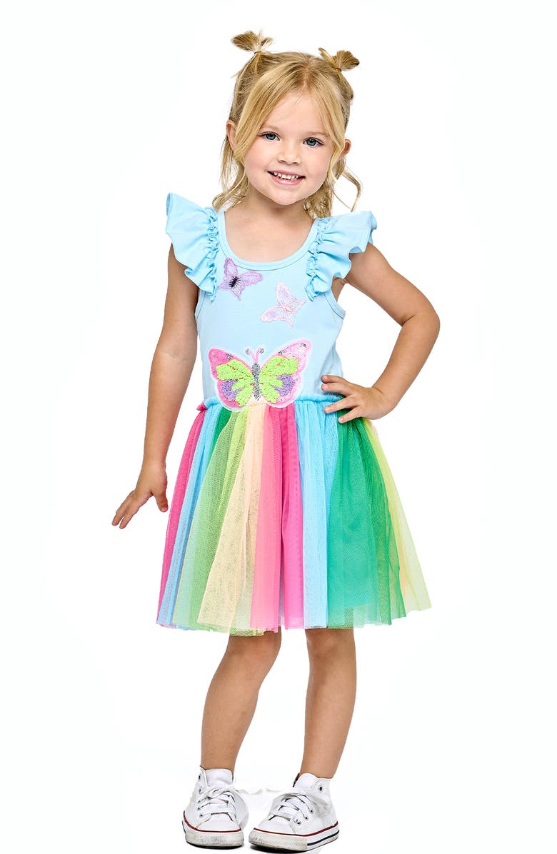 Baby Sara Butterfly Appliqué Tutu Dress, Alternate, color, Blue Multi