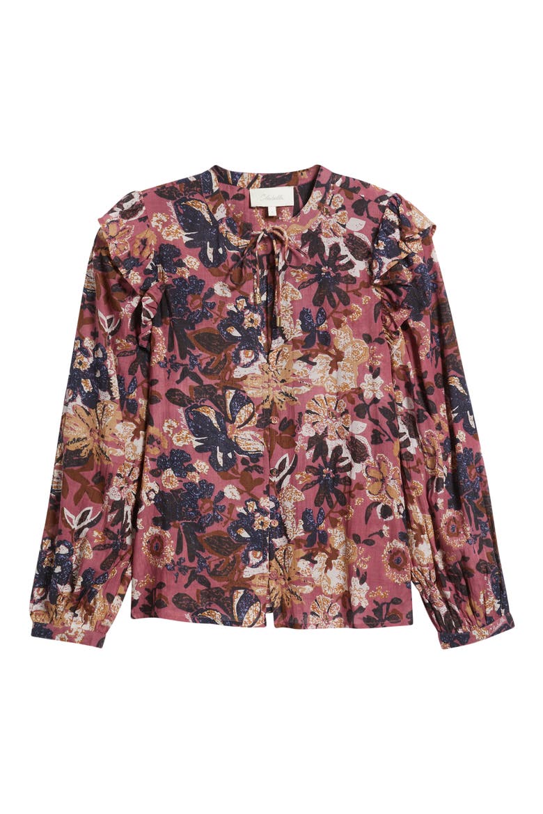 Priya Print Tie Neck Top, Alternate, color, BERGAMO PRINT