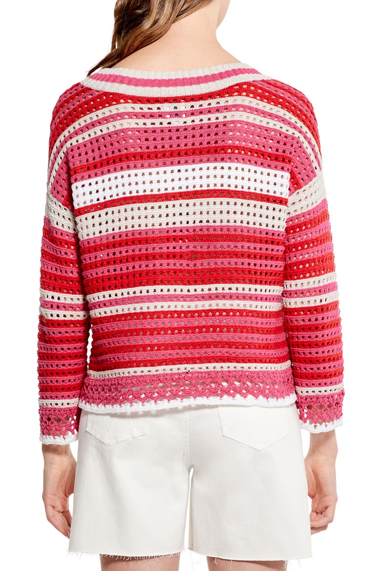 Stripe Crochet Trim Sweater, Alternate, color, RED MULTI