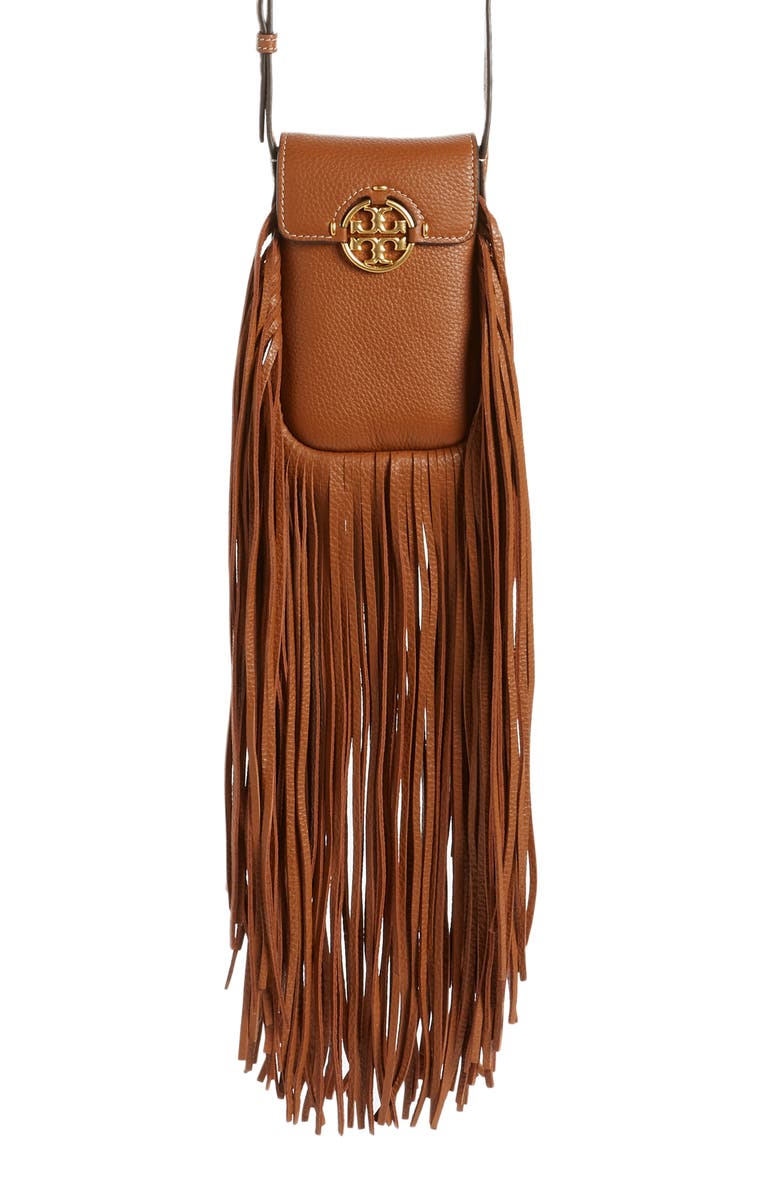 Tory Burch Miller Fringe Leather Phone Crossbody Bag, Main, color,