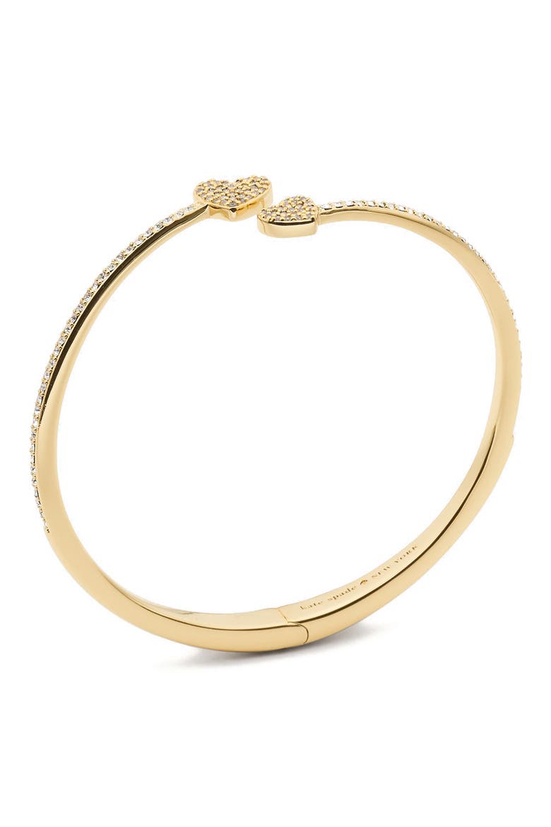 Pave Heart Open Hinge Cuff Bracelet, Alternate, color, CLEAR/ GOLD